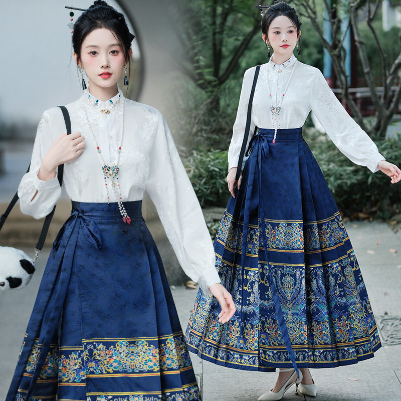 TOPS HORSE-FACED SKIRTS SPRING AND AUTUMN MODIFIED HANFU SHIRTS LONG-SLEEVED NEW CHINESE NATIONAL STYLE WOMENS PLACKET STAND-UP COLLAR SHIRTS