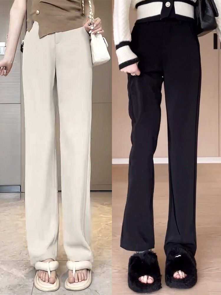 梨型身材窄版直筒裤女2025春新款胖mm大码夏季高腰垂感休闲西装裤