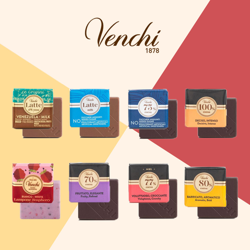 意大利进口Venchi闻绮77%蔓越梅可可碎/无糖黑巧力片白巧散装零食