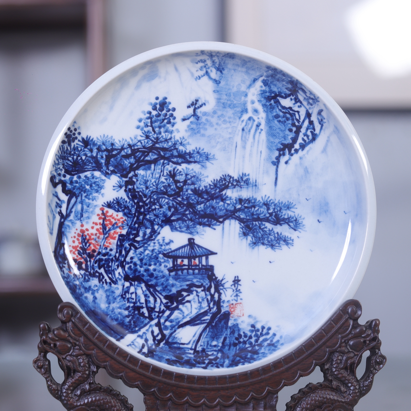 九希堂刘林荣手绘青花瓷中式挂盘案头摆件装饰瓷盘画壶承144-146#图片