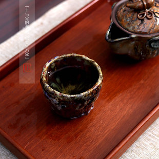 九希堂老岩泥主人杯爆裂纹手作手捏茶盏窑变茶碗侘寂风茶碗品茗杯