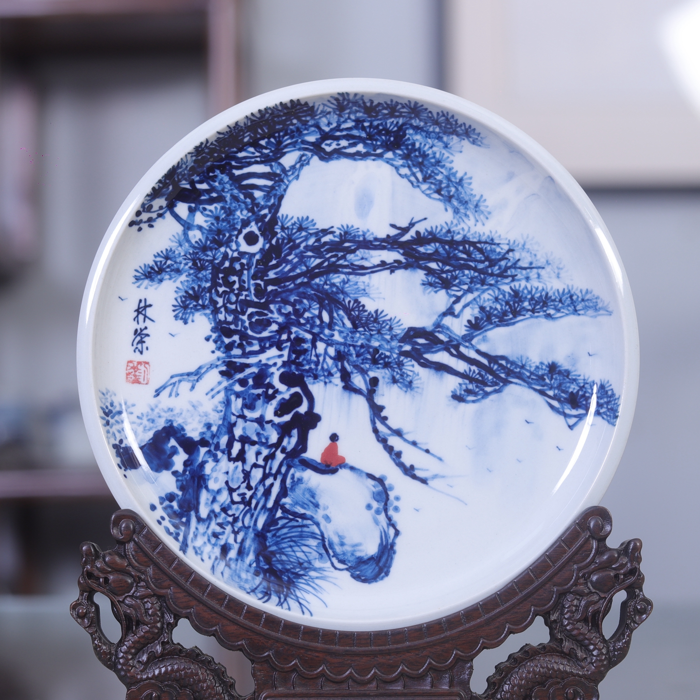 九希堂刘林荣手绘青花瓷中式挂盘案头摆件装饰瓷盘画壶承150-156#图片
