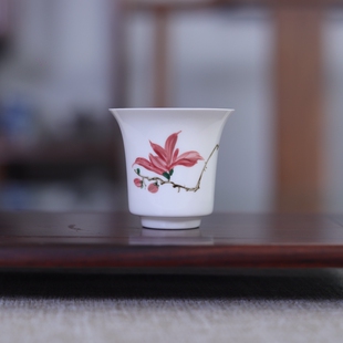 九希堂手绘闻香杯品茗杯家用骨瓷潮汕功夫小品马蹄杯聚香杯薄胎