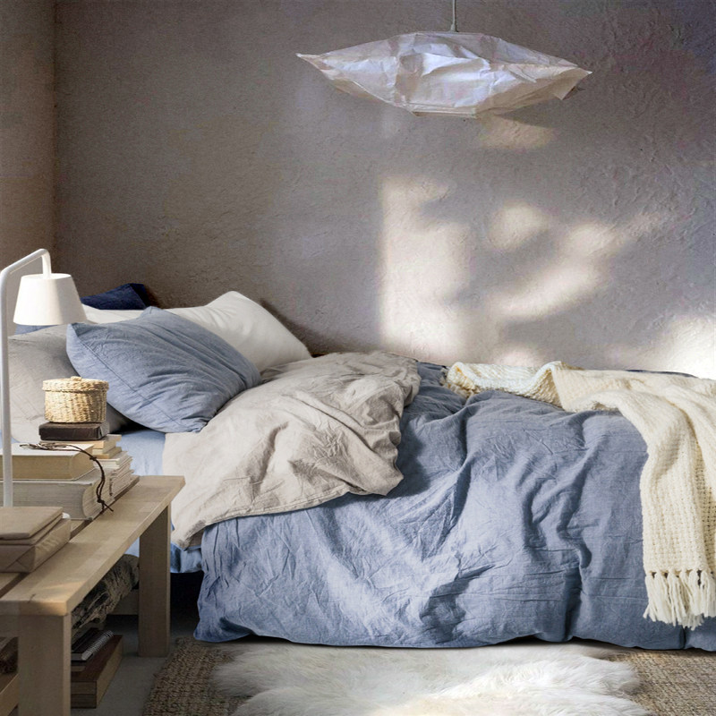 全棉格子水洗棉四件套床品 纯棉被套纯色床单被单床上用品床笠款