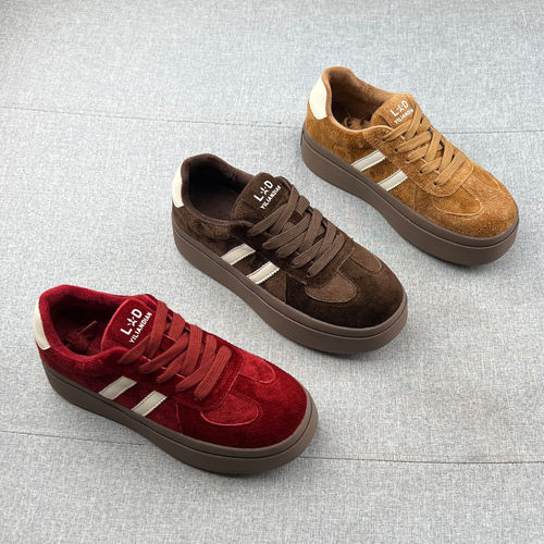 真皮拼接加绒保暧厚底德训鞋