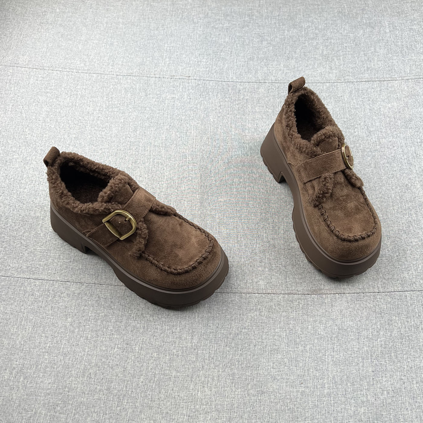 羊毛绒魔术贴厚底增高勃肯鞋女