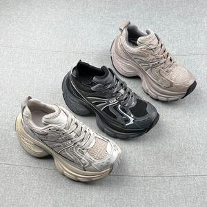 增高6cm真皮网面厚底老爹鞋2025年春款防滑松糕底运动休闲鞋女
