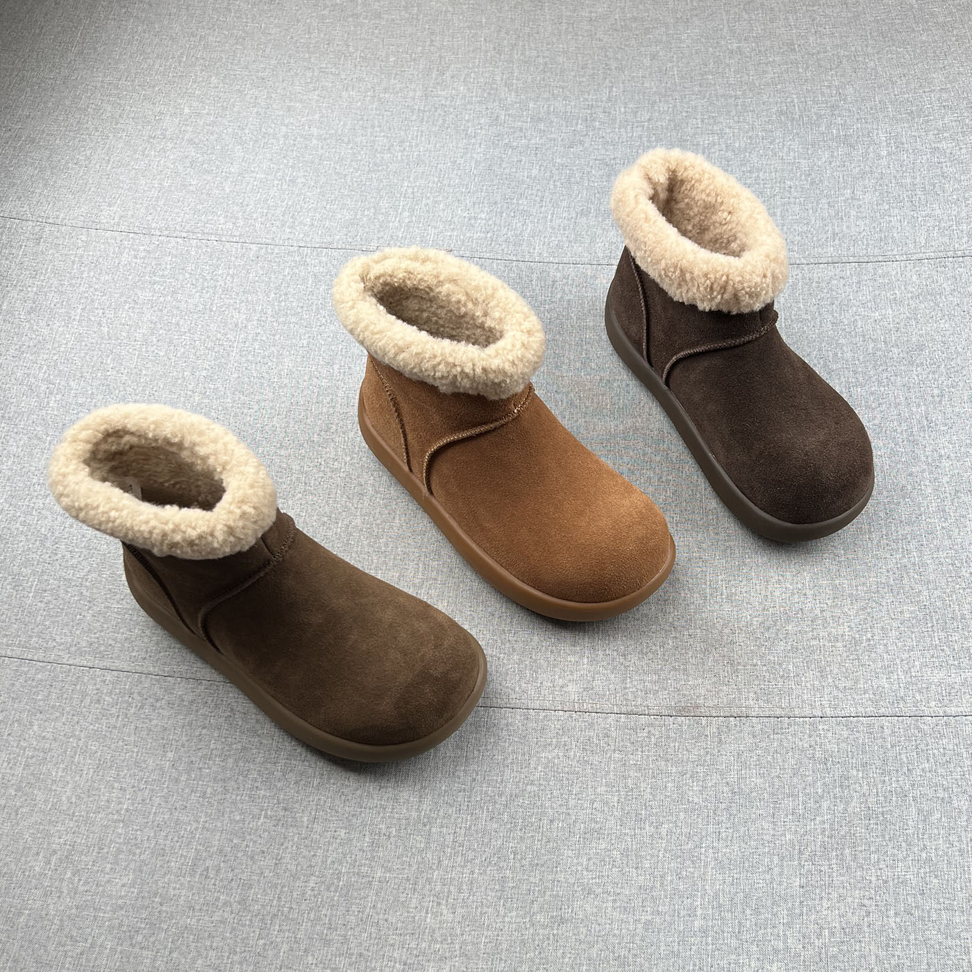 真皮羊毛绒套筒厚底雪地靴女