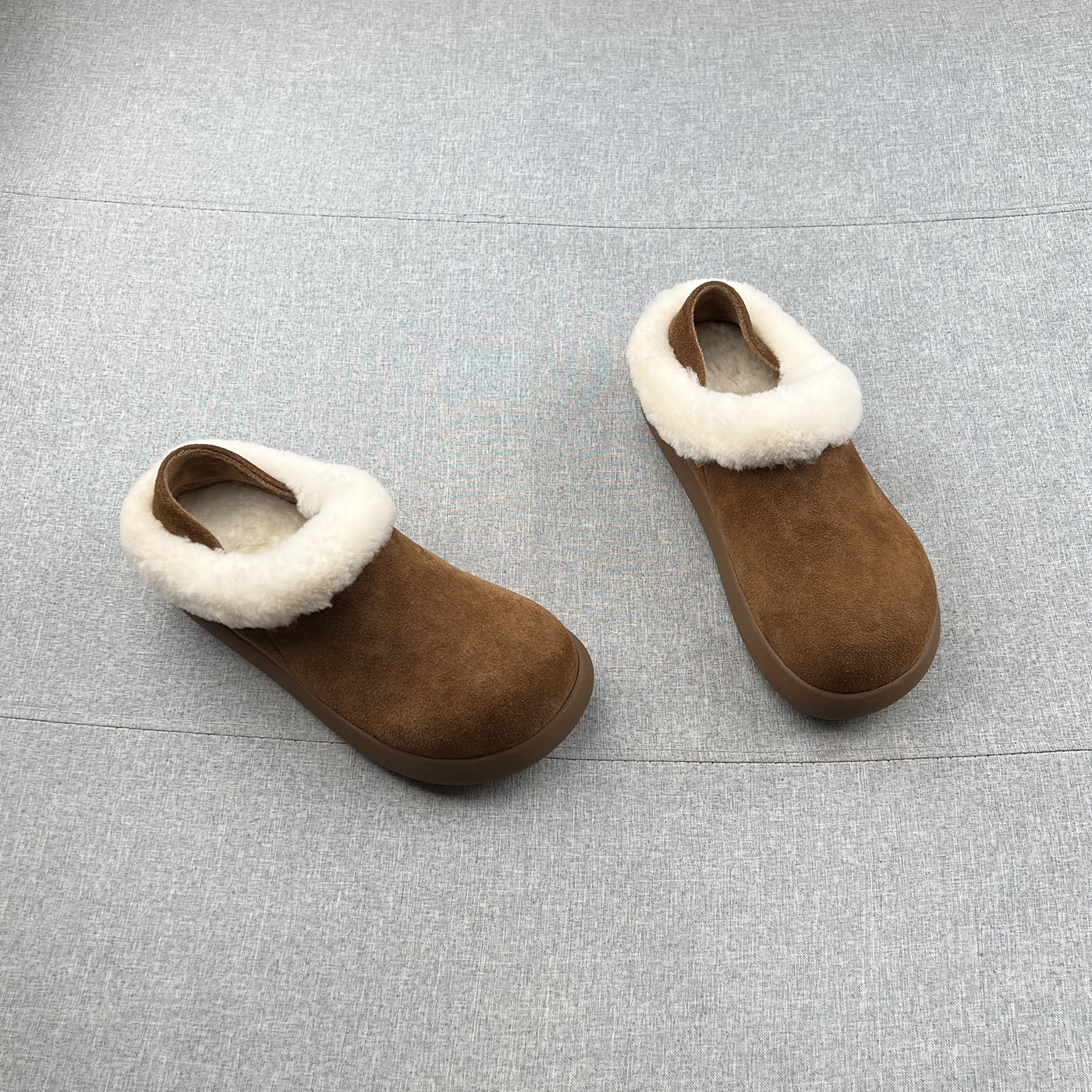 真皮羊毛绒一脚蹬厚底勃肯鞋女