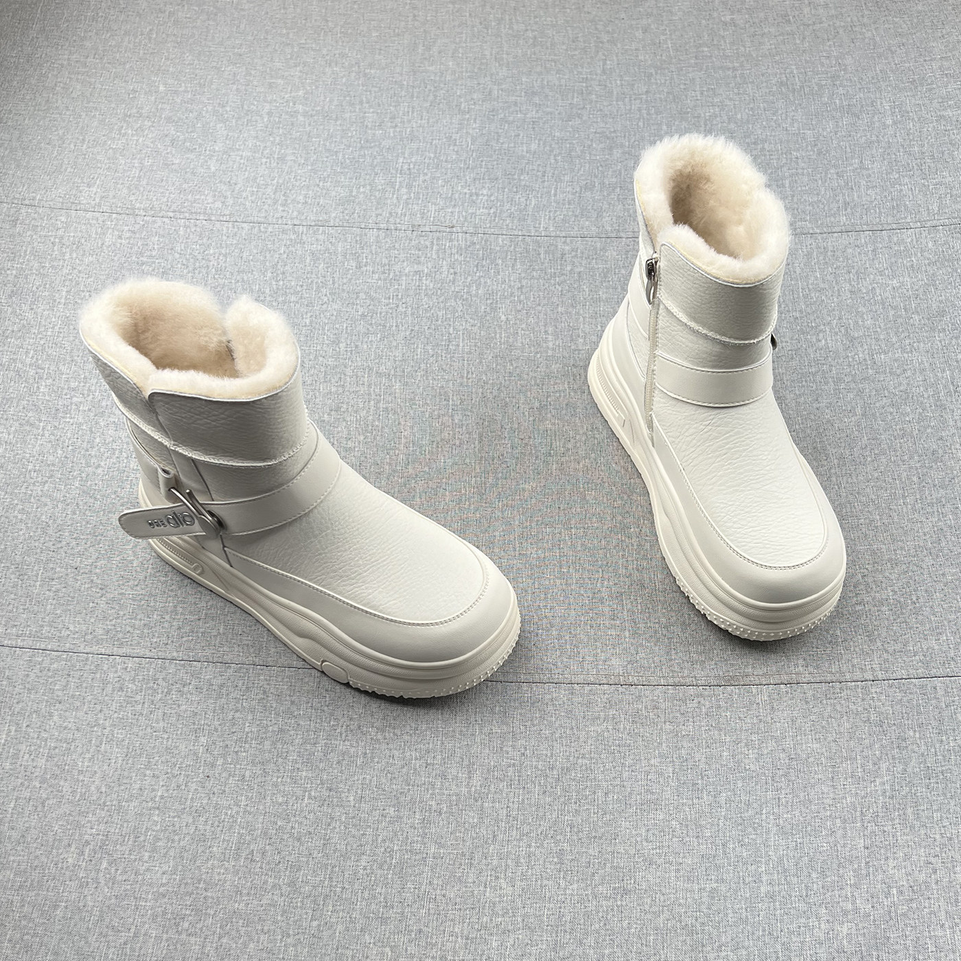 真皮羊毛绒侧拉链厚底雪地靴女