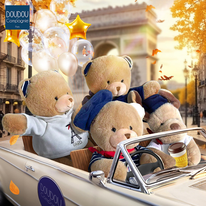 法国doudou巴黎经典系列蓝色铁塔小熊毛绒玩偶女孩儿童玩具