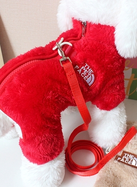 背扣拉链宠物小狗狗衣服比熊泰迪春秋冬装保暖服装可牵引四脚绒衣