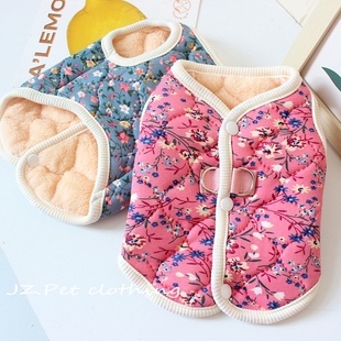 宠物猫咪狗狗秋冬加厚保暖碎花唐装马甲泰迪比熊小型犬国棉衣保暖