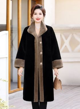 海宁貂皮大衣女冬2025新款水貂绒皮草外套妈妈装皮毛一体过膝长款