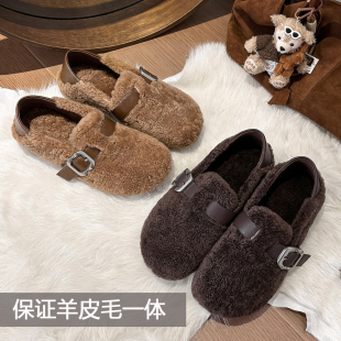 羊皮毛一体~软底踩跟两穿博肯毛毛鞋女羊羔毛保暖一脚蹬半拖棉鞋