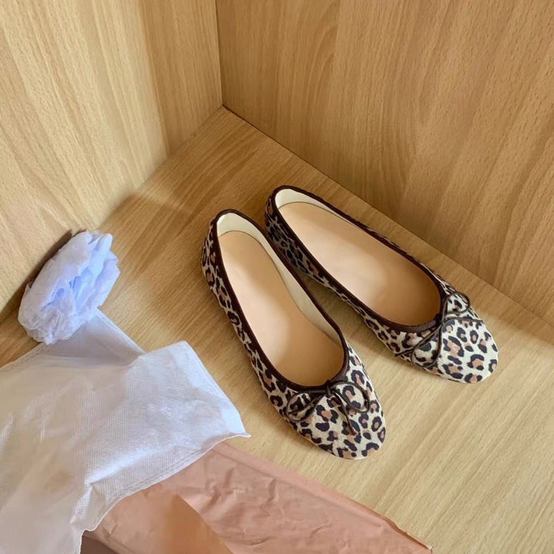 豹纹羊皮超舒适奶奶鞋浅口法式