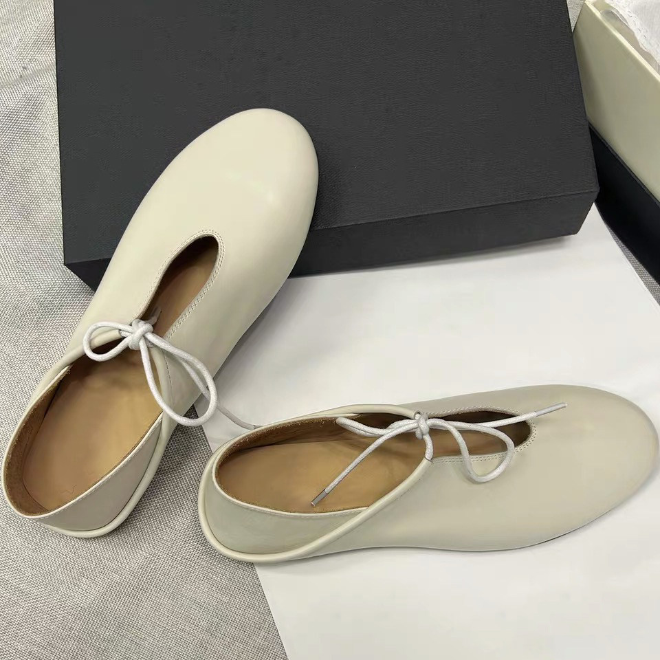 舒适手工羊皮鞋~超软绑带两穿踩跟玛丽珍芭蕾鞋女平底浅口小白鞋