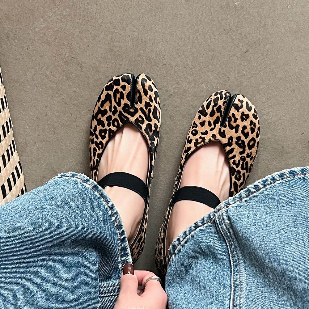 豹纹马毛分趾猪蹄鞋女春新款平底浅口圆头玛丽珍单鞋舒适芭蕾舞鞋,女鞋,浅口单鞋,淘宝优惠券,粉丝福利购,淘宝优惠卷