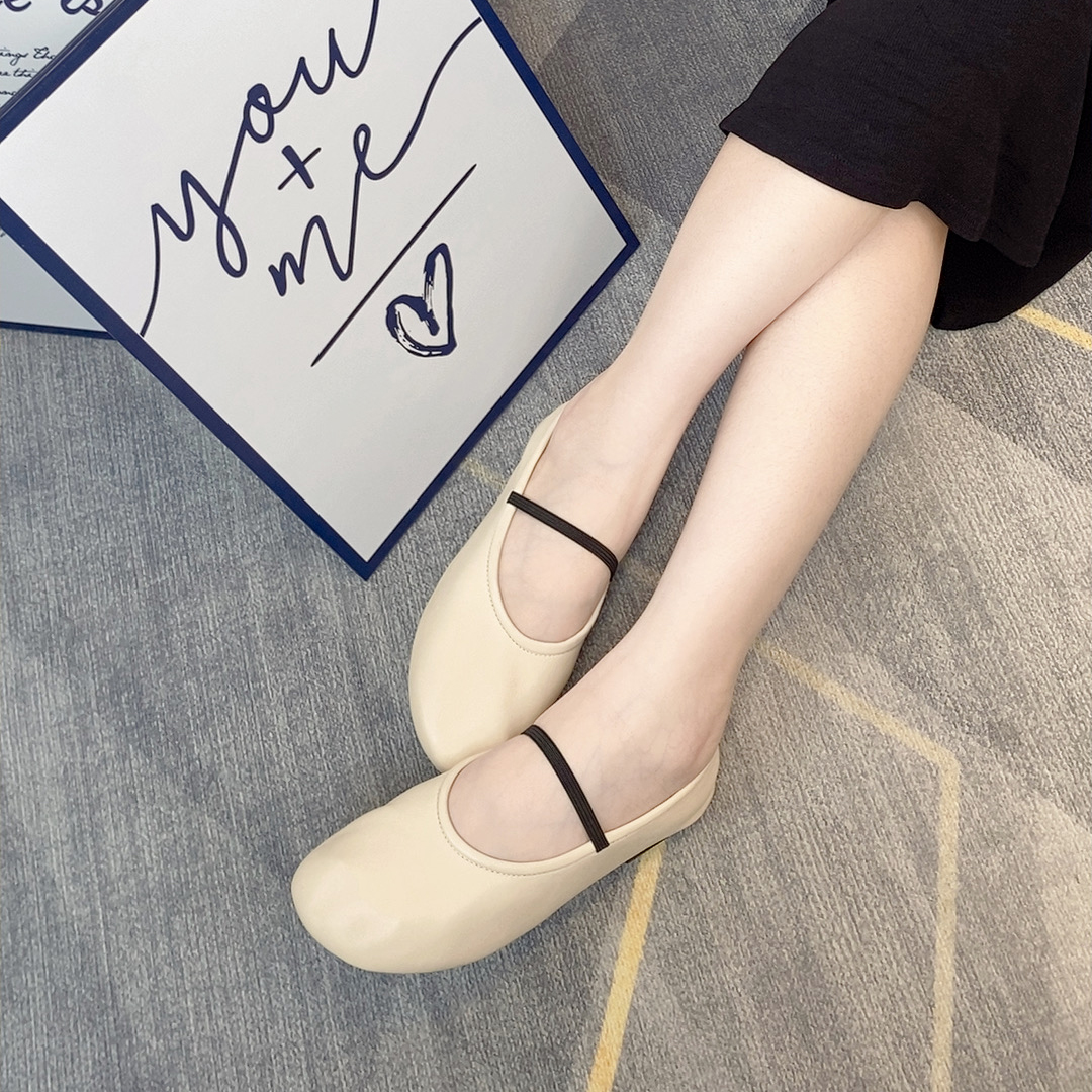 羊皮版浅口圆头一脚蹬平底女鞋