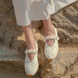 手工真皮巨舒适~串珠一字玛丽珍德训鞋女平底休闲机能芭蕾运动鞋