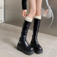 小鸟腿辣妹字母厚底弹力不过膝长靴女小个子增高显腿细高筒骑士靴