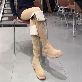 加厚版 羊羔毛显瘦过膝长靴女秋冬厚底加绒保暖雪地靴两穿骑士靴子