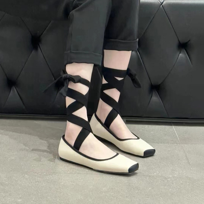 小CK芭蕾舞绑带平底玛丽珍鞋单鞋