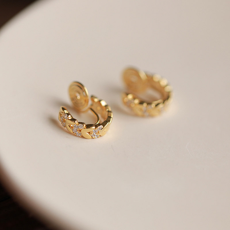 香港高级感金色叶子耳圈蚊香盘耳夹无耳洞女法式复古耳环简约新款