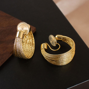 韩国圆圈耳环蚊香盘耳夹无耳洞金属时尚大气高级感金色大圈耳饰女