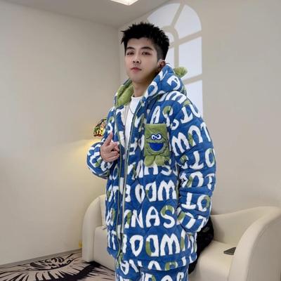 加厚法兰绒家居服套装情侣款