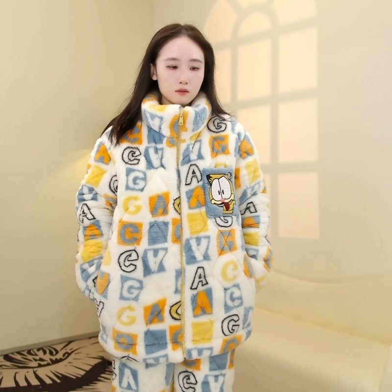 2025冬季新款男士女士法兰绒睡衣加厚加绒外穿连帽拉链家居服套装