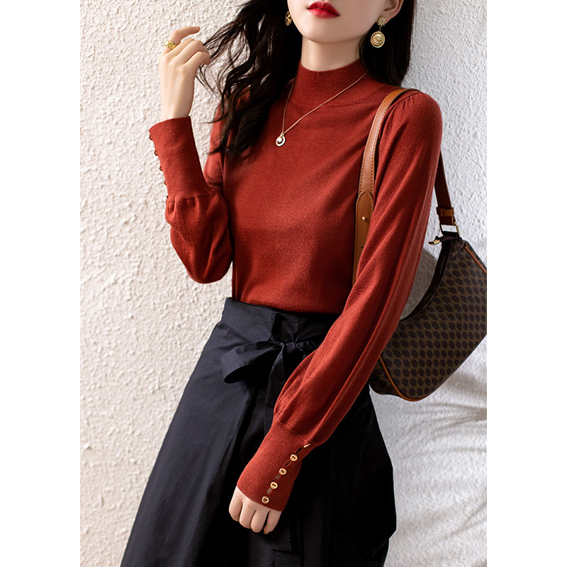 洛薇雅 红色羊毛衫女秋冬新款复古毛衣半高领长袖针织打底衫上衣,女装/女士精品,毛针织衫,淘宝优惠券,粉丝福利购,淘宝优惠卷