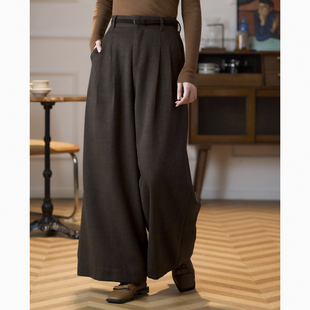 洛薇雅显瘦天菜进口山羊绒毛呢阔腿裤女2026新款宽松羊毛显瘦裤子