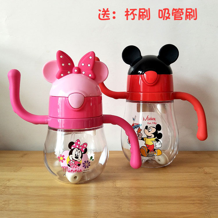 迪士尼儿童水杯宝宝吸管杯喝水瓶带刻度手柄重力球学饮杯塑料水壶