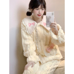珊瑚绒睡衣女款冬季加厚保暖公主风甜美套装冬天法兰绒少女家居服