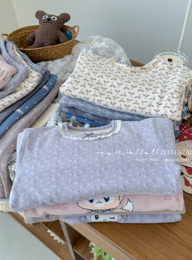 580gA类 羊毛拉架棉双层加厚蚕丝羊毛保暖套装内衣男童女童家居服