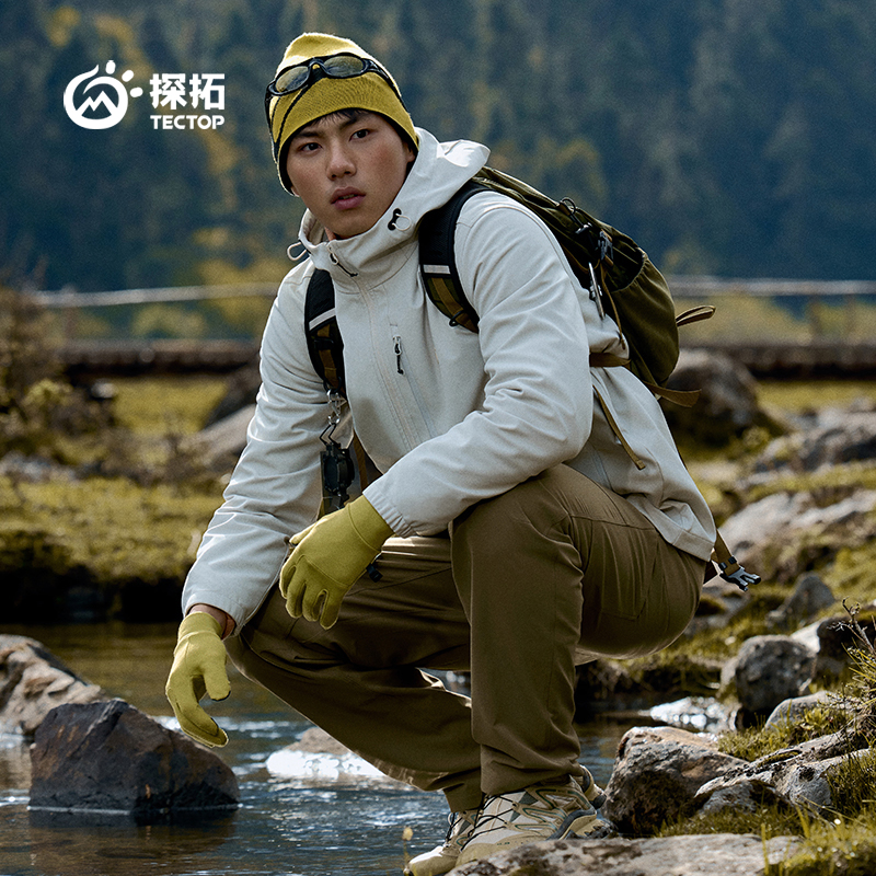 探拓户外男软壳衣加绒防风防泼水