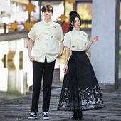 马面裙套装 汉服日常可穿改良刺绣立领不规则短袖 小个子女 新款 夏季