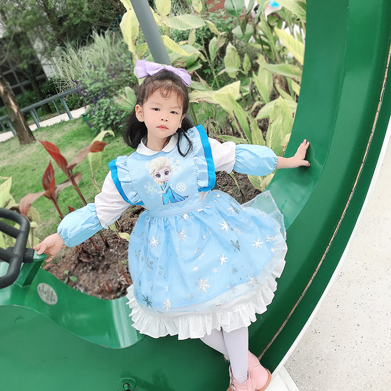 无袖反穿衣吃饭衣围裙画画衣防水公主可调节宝宝艾莎卡通公主罩衣