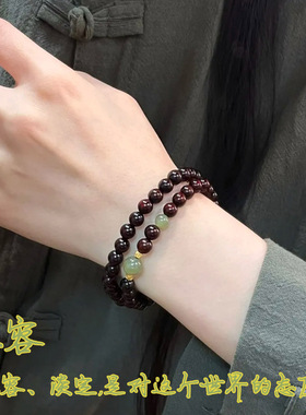 小叶紫檀双圈手串纯银隔珠转运