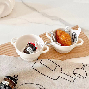 浮雕陶瓷早餐碗双耳碗甜品碗小汤碗儿童餐碗沙拉碗蛋羹碗银耳碗