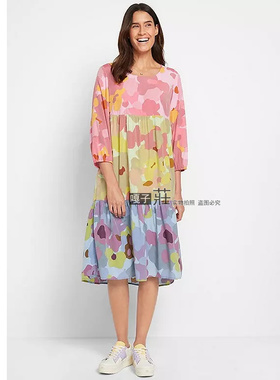 欧单bp*春夏季大码女装印花长款八分袖连衣裙Printed Tunic Dress