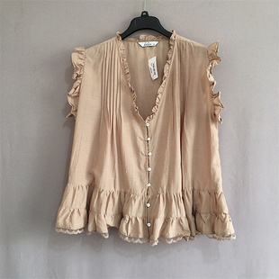 美单kal*夏装大码女装花边衬衫宽松衬衣loose Blouse