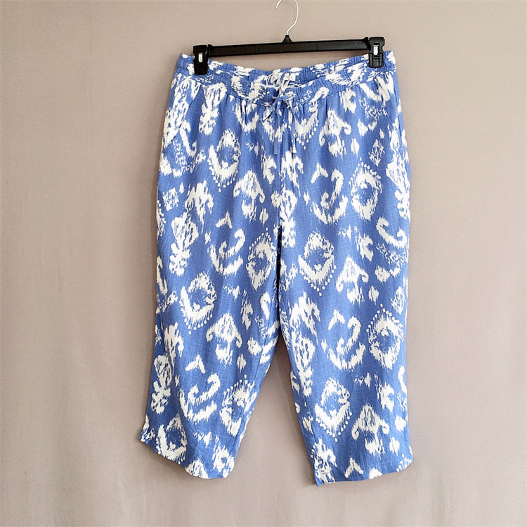 澳洲单*大码女裤松紧高腰亚麻八分裤小直筒裤linen crop pants