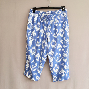澳洲单*大码女裤松紧高腰亚麻八分裤小直筒裤linen crop pants