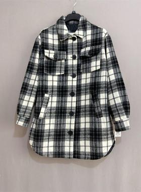 美VIN家大码女装中长款格子衬衫夹克卫衣plaid Shacket