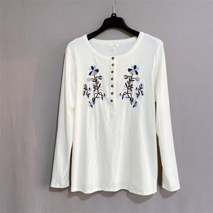 美单大码女装纯棉刺绣T恤针织卫衣cotton embroidered sweater
