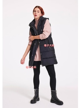 英单pe*冬季大码女装长款连帽棉马甲背心马夹hooded quilted vest