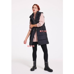 女装 大码 长款 连帽棉马甲背心马夹hooded vest 英单pe quilted 冬季
