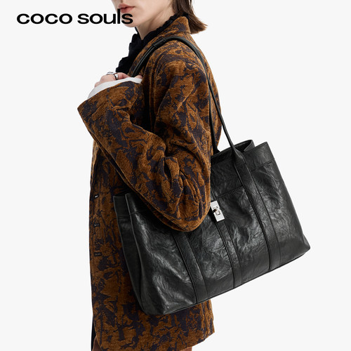 CoCo Souls2025新款大容量牛皮托特包女高级通勤手提包百搭单肩包